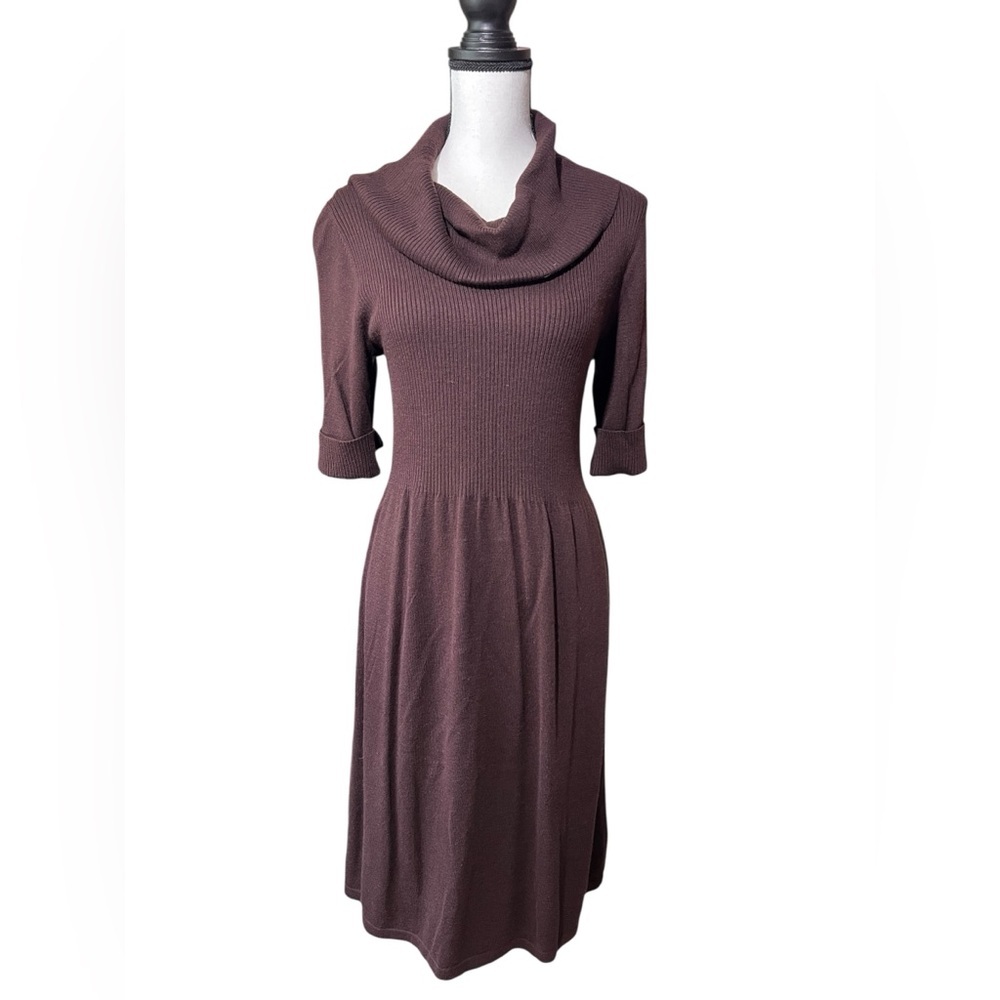 Evan Picone Brown Cowl Neck Chocolate Brown Dress, size L
